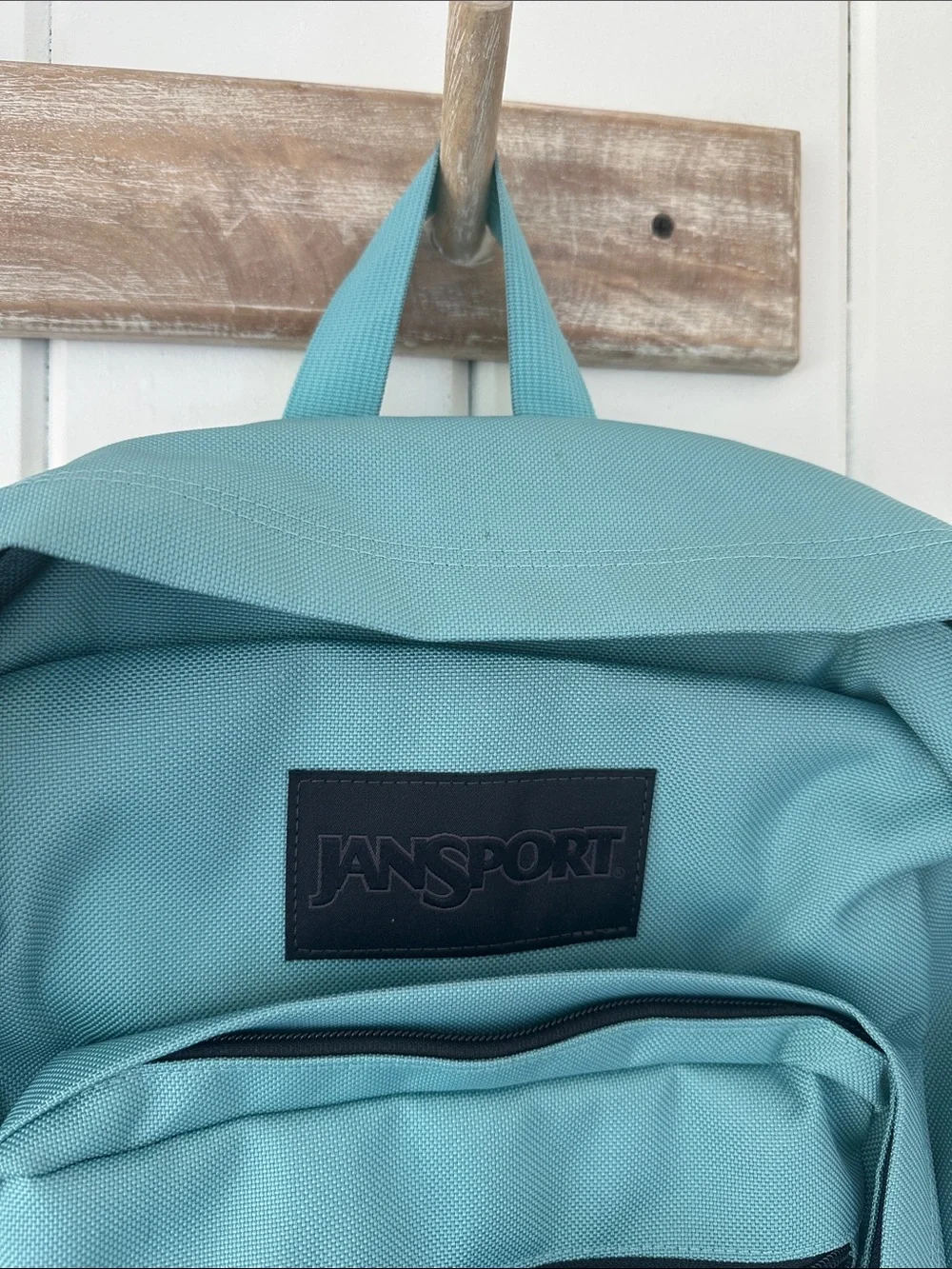 Jansport Light Teal Backpack with Brown Suede-Look Base